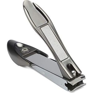 KLIPP Nagelknipper met vanger, robuuste roestvrijstalen vingernagel- en teennagelsnijder met gebogen chirurgische mesjes en ingebouwde nagelvijl, ergonomische handgreep met brede kaken voor dikke