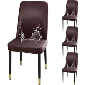 Set Waterdichte PU Leren Stoelhoezen Met Armbescherming Stretch Universele Hoes For Eetkamerstoelen Met Gebogen Rugleuning For Keuken En Woonkamer(Dark Brown,4 Pack)