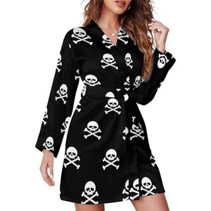 Skull Bone Piraat Vrouwen Badjas Sjaal Kraag Loungewear Spa Badjas Lange Mouw Pyjama S