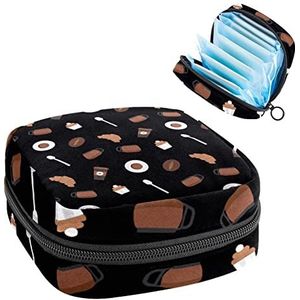 Opbergtas voor maandverband Pads, Menstruatie Cup Pouch, Periode Bag Organizer voor vrouwelijke Pads Tampons, Koffiepatroon