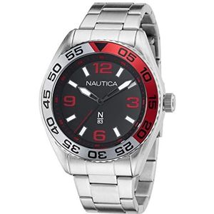 Nautica N83 Heren NAPFWS306 Finn World roestvrij stalen armband horloge, zilverkleurig/zwart/SST, Zilveren Toon/Zwart/SST