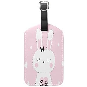 Liefde roze konijntje meisje lederen bagage koffer tag ID label voor reizen (2 stuks)