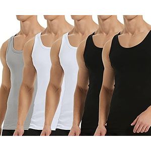 Falechay Onderhemd Heren Tanktop 5-Pack 100% Katoen Fijne Rib Mouwloos Spier Shirt Sport Vesten 2 Zwart 2 Wit 1 Grijs 3XL