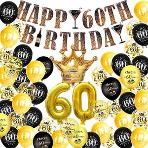 FeestmetJoep® 60 jaar verjaardag versiering - 60 Jaar slingers verjaardag - Happy Birthday Slinger & Ballonnen - Folieballonnen cijfers - Helium ballonnen - Versiering & decoratie 60 jaar verjaardag