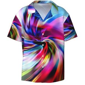 Kleurrijke Tie Dye Print Heren Korte Mouw Jurk Shirts Met Zak Casual Button Down Shirts Business Shirt, Zwart, 4XL