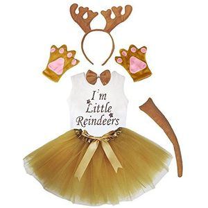 Petitebelle I'm Little Rendier Shirt Hoofdband Tutu 6st Meisje Kostuum 1-8y (Bruin, 1-2 jaar)