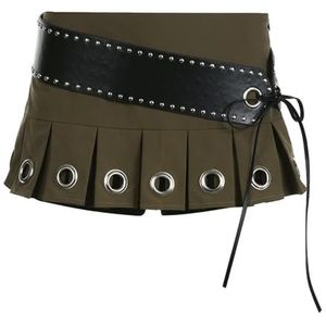 KWISUAWHGA Mini Geplooide Rokken Voor Vrouwen Schattige Y2K Lage Taille Casual Trendy Streetwear Clubrok Met Riem En Voering,Groen,L
