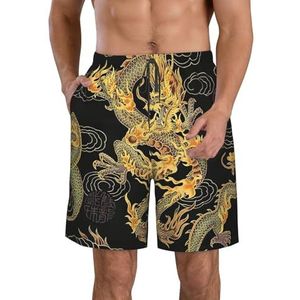 Gele Draak Zwarte Achtergrond Print Heren Zwemplank Shorts Zwembroek Trunks Badmode Sneldrogende Surfen Strand Essentiële Zomer, Gele Draak Zwarte Achtergrond, S