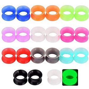 Longbeauty 22 stuks (11 paar) kleurrijke zachte siliconen tunnels plugs oor gauges flesh tunnel set oorstekers, 14MM, Siliconen, zonder steen