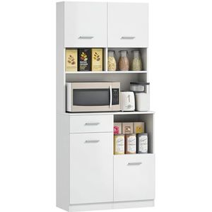 HOMCOM Keukenkast, hoge kast met verstelbare plank, lade, buffetkast met soft-close-deur, vitrinekast, opbergkast voor keuken, eetkamer, 80 x 35 x 180 cm, wit
