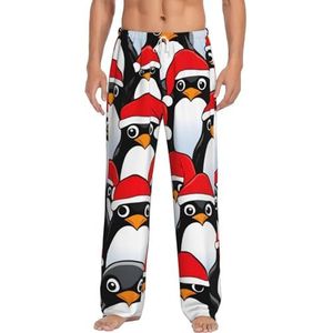 KJGvbn Kerstbroek met pinguïns print, pyjamabroek, zachte loungewear pyjama slaapbroek met zakken, lichtgewicht nachtkleding voor comfortabele slaap, Wit, S