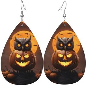 Uil Pompoen Happy Halloween 1 druppelvormige lederen oorbellen, damesmodeaccessoires, Valentijnsdag Essential, Eén maat, Leer Pu