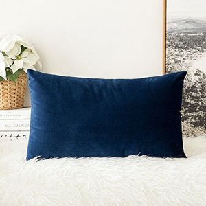 MIULEE Fluweelzachte decoratieve luxueuze vierkante kussensloop voor woonkamer, bank, slaapkamer, met onzichtbare rits, 30 x 50 cm, 1 stuk, marineblauw