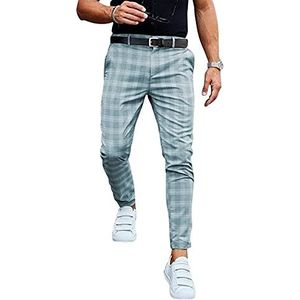 Geruite Broek For Heren, Stretch Heren Slim Fit Pantalon Magere Platte Voorkant Mode Business Casual Chinobroek joggingbroek (Color : Blue, Size : M)