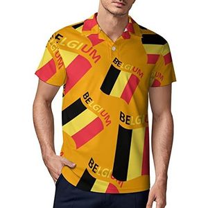 Vlag van België Golfpoloshirt voor heren, zomer, korte mouwen, casual, sneldrogend, S