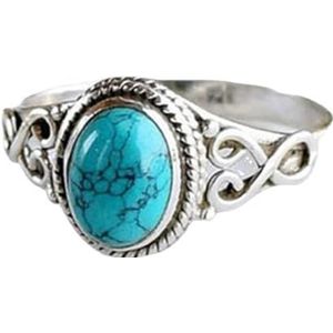 Dames vintage ring ingelegd met groene turquoise ring sieraden cadeau (Color : A_No.13)