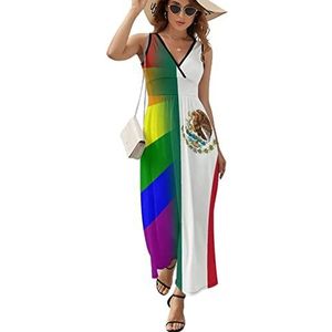 LGBT Pride And Mexicaanse vlag dames lange jurk mouwloze maxi-jurk zomerjurk strand feestjurken avondjurken L