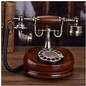 Telefoon Europese Antieke Lederen Touw Wijzerplaat Retro Telefoon Vaste Draaiknop Massief Houten Thuis Telefoon Mechanische Ringtones