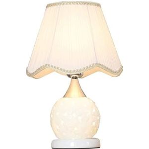 Tafellampen Keramische Tafellamp Stoffen Lampenkap Ijzeren Voet Nachtkastje Lamp Dubbele Lichtregeling Nachtkastje Lamp Voor Slaapkamer Woonkamer Nachtkastje Lamp (Color : Beige, Size : Button Switc