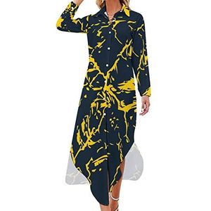 Yellow Route Maxi-jurk voor dames, lange mouwen, knoopjurk, casual feestjurk, lange jurk, 5XL