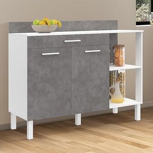 IDMarket - Keukenkast 120 cm CINA werkblad hoogte 83 cm 2 deuren + lade wit en betoneffect