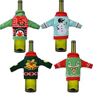 Kerstversiering Gebreide Trui, Champagnefles Cover Tas, Sneeuwpop Elanden Patroon Wijnfles Tas voor Thuis Diner Feestdecoratie (elanden)