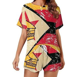 Zimbabwe Retro Vlag Mode 2 Stuks Dames Pyjama Sets Korte Mouw Nachtkleding Zachte Loungewear Stijl-10