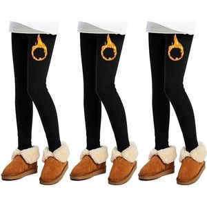L&K-II 1/2/3 stuks thermische leggings meisjes winterleggings voor kinderen dik katoen met fleece gevoerde kinderbroek 4610, maat: 110-164, 3-delige set 1, 146/152 cm