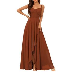 Chiffon bruidsmeisjesjurken voor dames, met split, lange baljurken, cocktailjurken, grote maten, Verbrand Oranje, 32