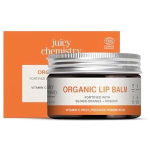 Juicy Chemistry Bloedsinaasappel & rozenbottel lippenbalsem, 5 g biologische lippenbalsem voor droge, gesprongen en gepigmenteerde lippen, Ecocert gecertificeerd biologisch voor Unisex, klinisch