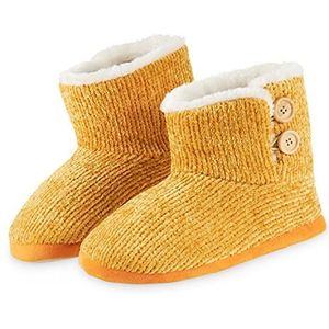 CityComfort Dames slippers, namaakbont bootie slippers vrouwen, pantoffels, enkellaarzen met rubberen zool, huispantoffels voor binnen en buiten, Mosterd, 37/38 EU