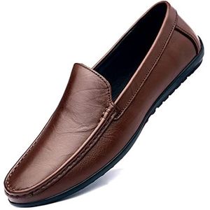 Loafers voor mannen ademend lichtgewicht rijden instappers leer lichtgewicht comfortabele platte hak outdoor klassieke instappers, Bruin, 39.5 EU