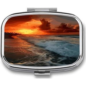 The Beach Sunset Pillendoos Pil Organizer Pil Case 2 Compartiment Geneeskunde Pil Organizer Kleine Pil Case Pil Container Pillenhouder Leuke Pillendoos Mini Pil Case