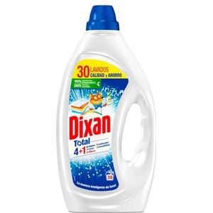 No Brand Dixan Gel Total 4+1, vloeibaar wasmiddel voor wasmachine 30 wasbeurten, vloeibare zeep voor het wassen van witte en lichte kleding. Reiniging, helderheid, frisheid en duurzaamheid
