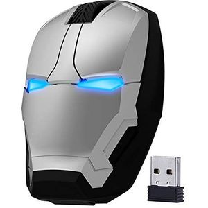 ECOiNVA Draadloze Iron Man Muis 2,4 GHz Geruisloze Stille Computer Muis, LED Decor Licht Desktop Laptop PC Muis voor Windows Mac (Zilver)