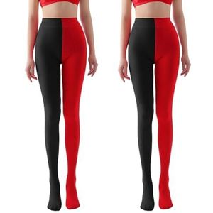 XNIVUIS Damespanty, ondoorzichtig, volledige lengte, tweekleurig, leggingkostuum, ondoorzichtig, eenheidsmaat (zwart en rood), Zwart en Rood, Eén maat