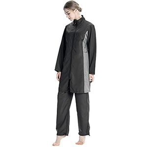 AllMonyba Badpak voor dames, 3-delige set, islamitische sportbadmode, beachwear, volledige bedekking, burkini met badmuts, zwart (1), 4XL