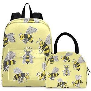 Gele Wildbiene boekentas, lunchpakket, schoudertas, rugzak, boekentas, kinderrugzak, geïsoleerde lunchbox-tas voor meisjes en jongens, Patroon., Medium