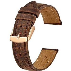Anbeeren 14mm -24mm horlogeband, retro lederen horlogeband, vintage vervanging armband geschikt for mannen vrouwen, gepolijste gesp (Color : Brown, Size : 22mm)