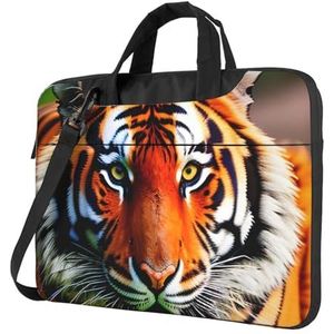 SSIMOO Hondenpoot patroon stijlvolle en lichtgewicht laptop messenger tas, handtas, aktetas, perfect voor zakenreizen, Tijger strepen oranje patroon2, 14 inch