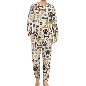 Puppy Hond Huisdier Paw Bones Comfortabele Heren Pyjama Set Ronde Hals Lange Mouw Loungewear met Zakken S