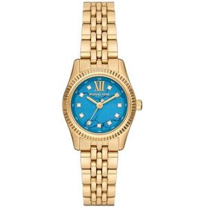 Michael Kors Lexington Horloge voor dames, kwartsuurwerk met horlogeband van roestvrij staal of leer, Goudkleur en aquablauw