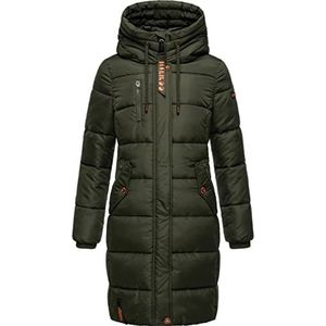 Marikoo Yuikoo Winterjas voor dames, warm, gewatteerd, lang, met capuchon, XS-XXL, dark olive, XXL