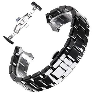 CBLDF 18mm 22mm Keramische Band Compatibel Met Armani Horloge AR1400 AR1410 AR1402 AR1401 Mannen Vrouwen Band Armband Riem Zwart Witte Vlinder Knop (Color : Black silver, Size : 18mm)