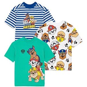 Paw Patrol Jongens T-Shirts 3 Pack | Peuter Kids Rubble Chase Marshall Rescue Pups | Blauw Groen Wit Top | Tv-show geschenken