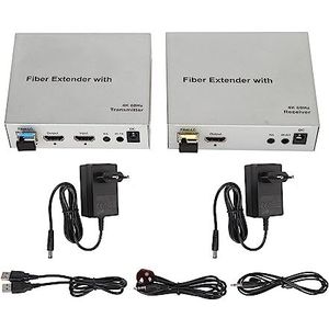 HD Multimedia Interface Uitbreidingsadapter, 20KM HD Multimedia Interface KVM Fiber Extender Stabiel Signaal Aluminiumlegering 100-240V voor Projector voor Televisie (EU-stekker)