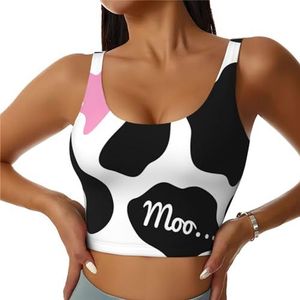 GFXEDSAH Zwart wit melk koe print yoga bh's, workout tops met ingebouwde beha, stijlvol racerback ontwerp met gewatteerd comfort, Zwart, S