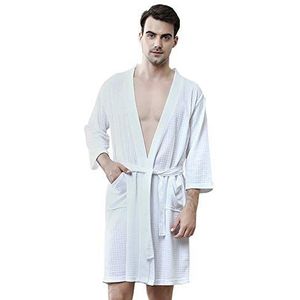 Rojeam Heren Kimono Wafel Robe Unisex Lichtgewicht Zachte knie Lengte Spa Badjas Slaapmode met Zakken