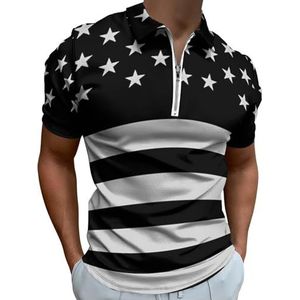 Zwarte Vlag Van De Vlag Half Zip-up Polo Shirts Voor Mannen Slim Fit Korte Mouw T-shirt Sneldrogende Golf Tops Tees XS