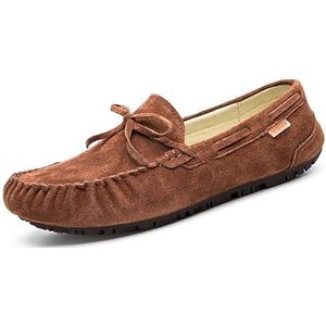 Heren Loafers Effen Kleur Suede Vamp Mocassins Bootschoenen Antislip Platte Hak Antislip Prom Casual Slip-ons (Color : Brown, Size : 39 EU)